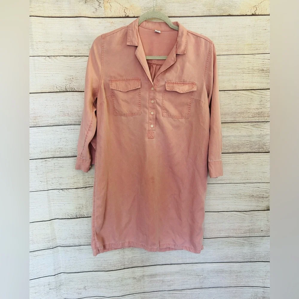 Old Navy Women’s Light Pink Popover Button Front Twill Tencel Shirt Dress Sz M - Picture 2 of 12